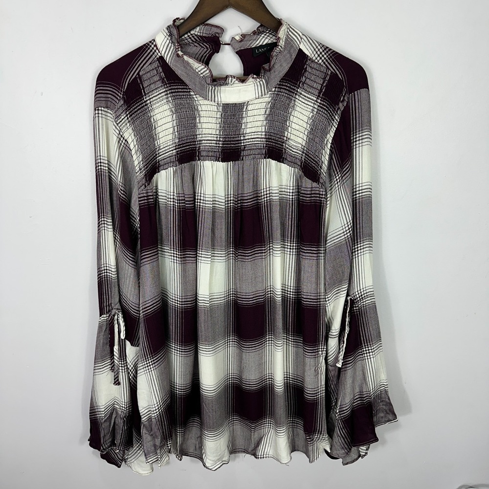 Lane Bryant 26 Plaid Smocked Boho Peasant Top Cottagecore Western Granola